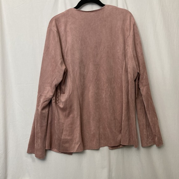 Vocal USA Pink Faux Suede Open Front Coatigan w/Studded Fringe & Pockets - 1X - Picture 4 of 10